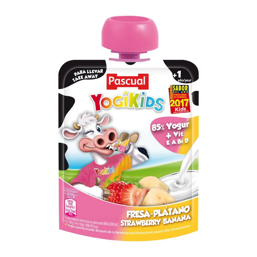 PASCUAL YOGIKIDS STRAWBERRY BANANA POUCH 80GM 
